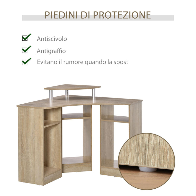 Scrivania Angolare Porta PC 90x90x83,5 cm Legno Truciolato Rovere