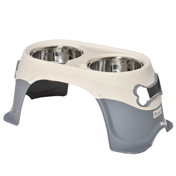 Doppia Ciotola per Cani Rialzata 47x25x20 cm in Acciaio Inox e Plastica Bianco prezzo