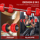 Set Bilanciere 2 Manubri 8 Dischi 15 kg Rivestimento in Plastica Rosso e Nero