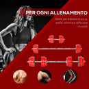 Set Bilanciere 2 Manubri 8 Dischi 15 kg Rivestimento in Plastica Rosso e Nero