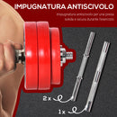 Set Bilanciere 2 Manubri 8 Dischi 15 kg Rivestimento in Plastica Rosso e Nero