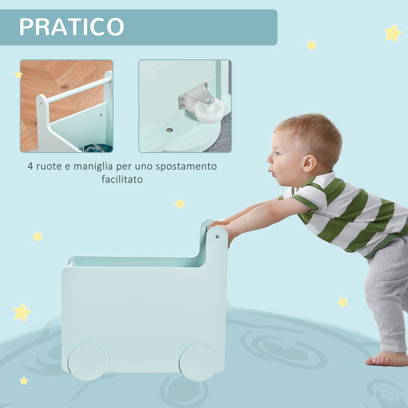 Carrello Portagiochi con Lavagne 47x35x45,5 cm in Legno MDF Azzurro