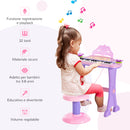 Pianola 32 Tasti con Sgabello e Microfono Karaoke Mp3 e Registratore Rosa