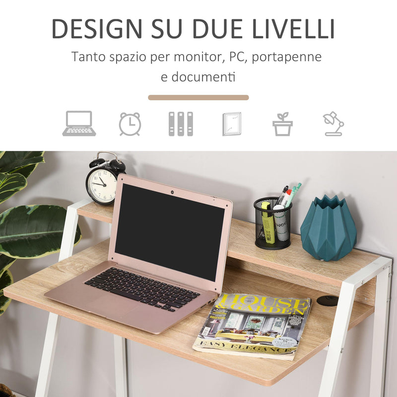 Scrivania da Ufficio 84x45x85 cm in Legno e Metallo Rovere