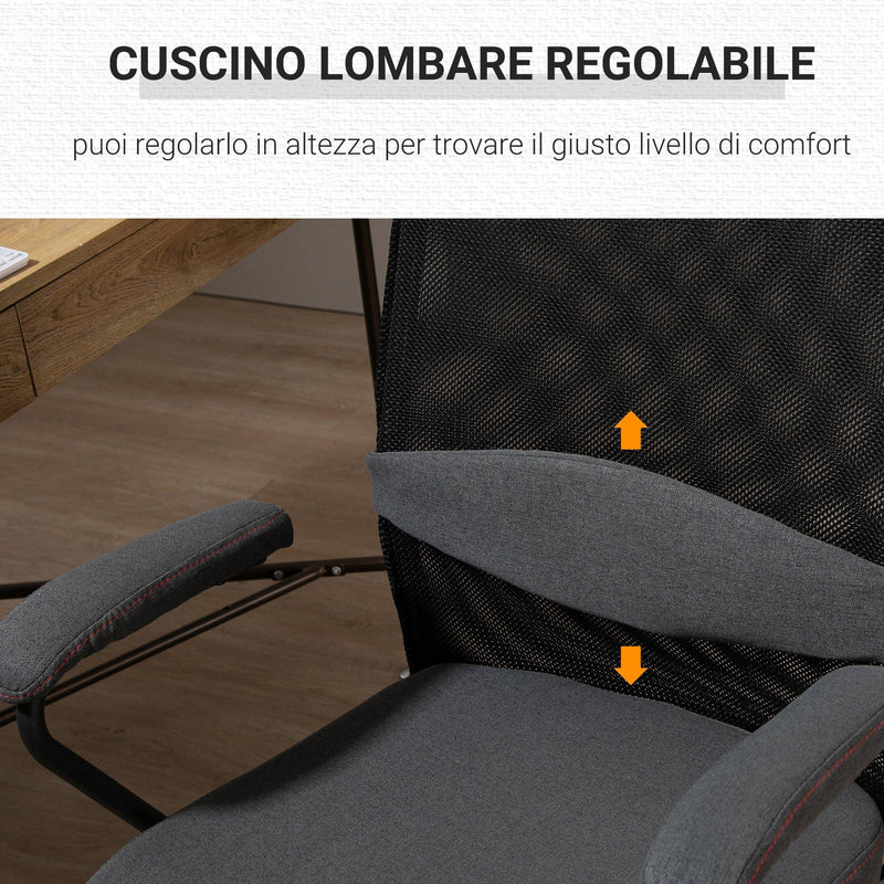 Sedia Poltrona Direzionale da Ufficio 58x61,5x117-125 cm in Tessuto Grigio