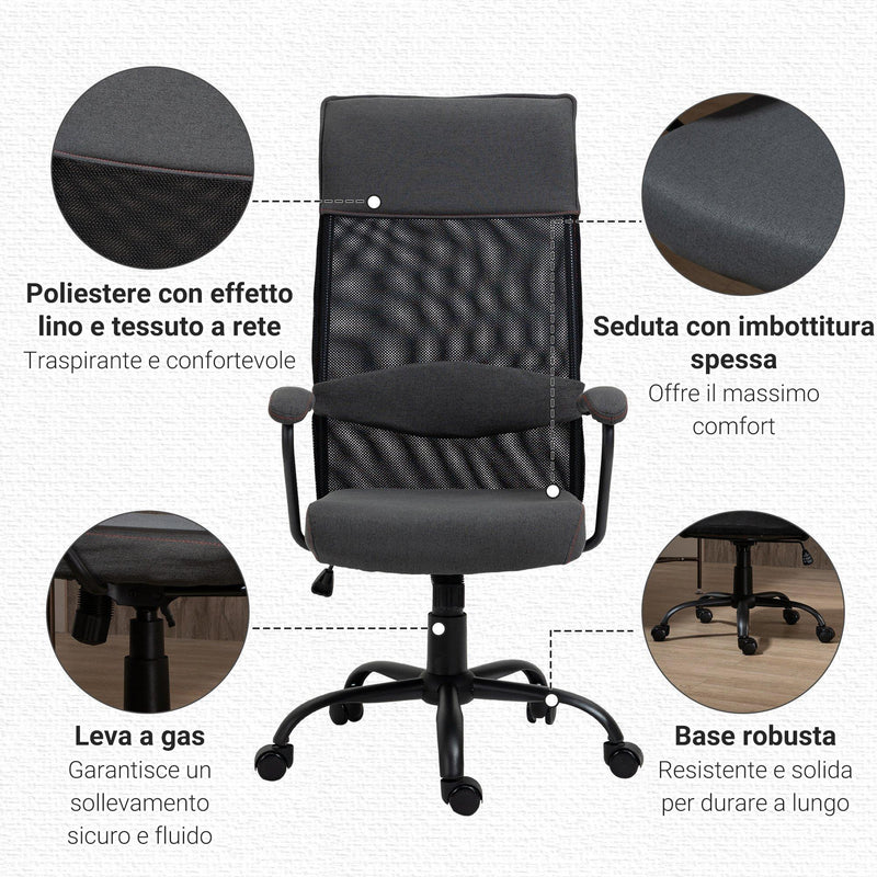 Sedia Poltrona Direzionale da Ufficio 58x61,5x117-125 cm in Tessuto Grigio