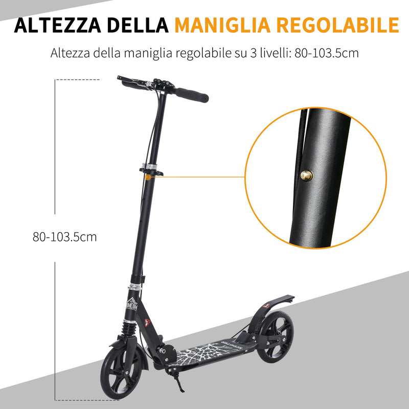 Monopattino Pieghevole 100x39x80-103,5 cm con Freno a Disco in Alluminio Nero