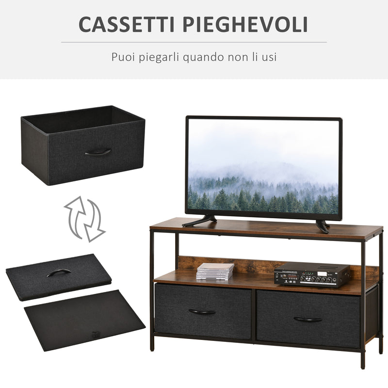 Mobile TV 98x29x56 cm 2 Ripiani 2 Cassetti in Tessuto Grigio
