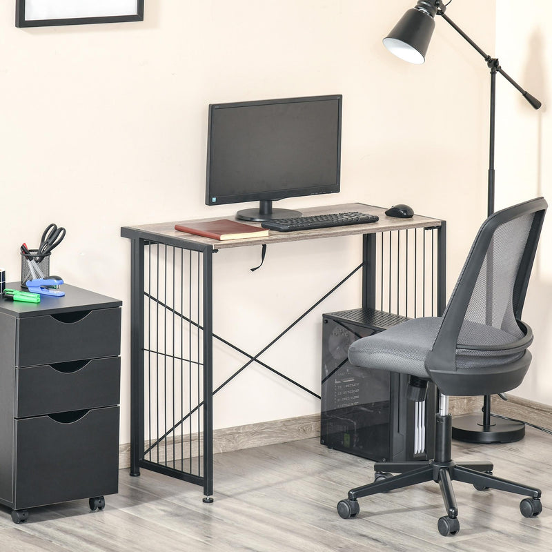 Scrivania Pieghevole 90x45x74 cm in Legno e Metallo Marrone