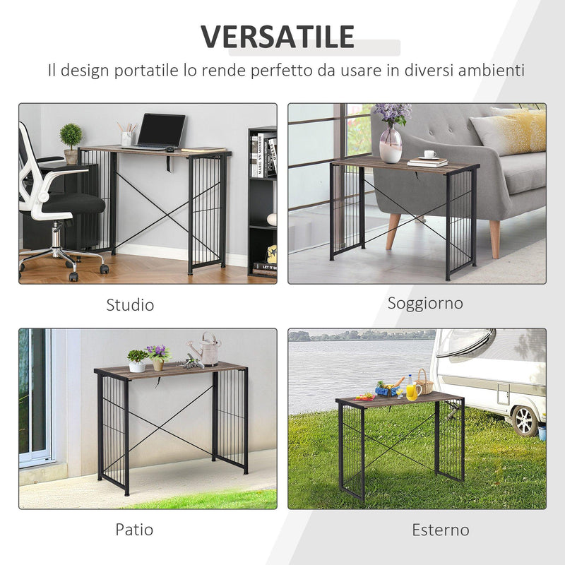 Scrivania Pieghevole 90x45x74 cm in Legno e Metallo Marrone
