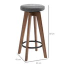 Set 2 Sgabelli da Bar Imbottiti 41x41x69 cm in Legno e Tessuto Grigio