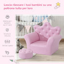 Poltroncina Imbottita per Bambini 58x40,5x49 cm con Poggiapiedi Rosa
