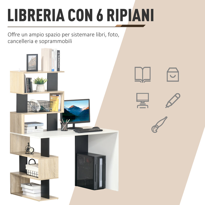 Scrivania da Ufficio 120x60x148 cm con Libreria in Legno Multicolore
