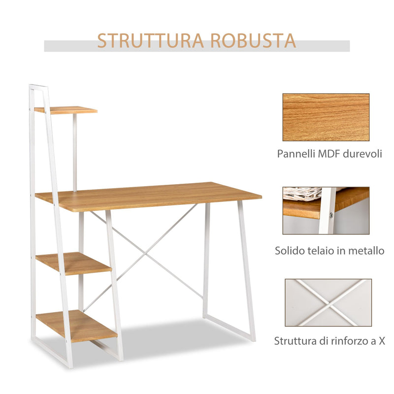 Scrivania da Ufficio 104x50x128 cm in MDF e Metallo Colore Legno