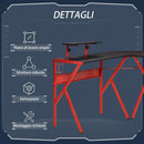Scrivania da Gaming Angolare 125x125x75 cm in Metallo Nero e Rosso