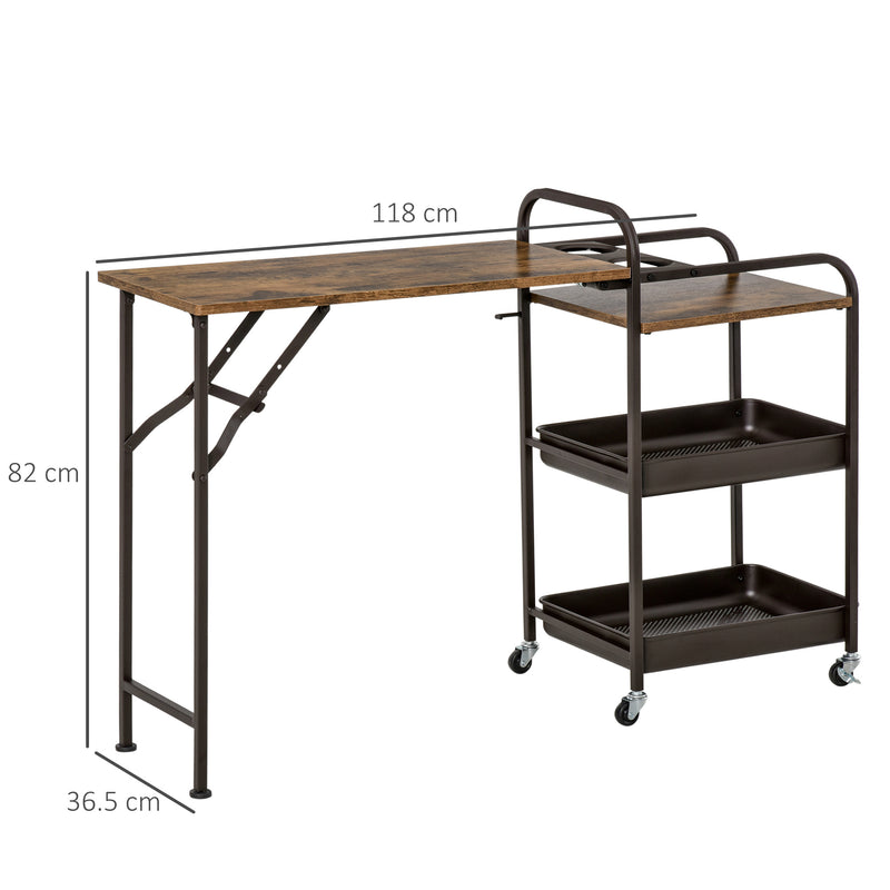 Carrello da Cucina 118x36,5x82 cm con Ripiano Pieghevole Marrone