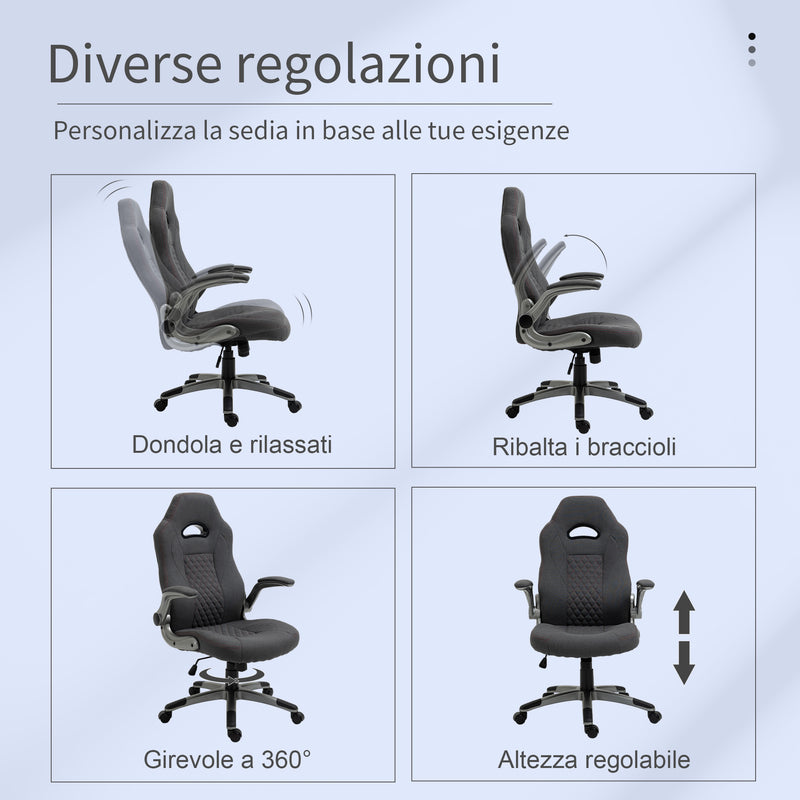 Sedia da Gaming Ergonomica 70,5x70x113-121 in Tessuto Grigio