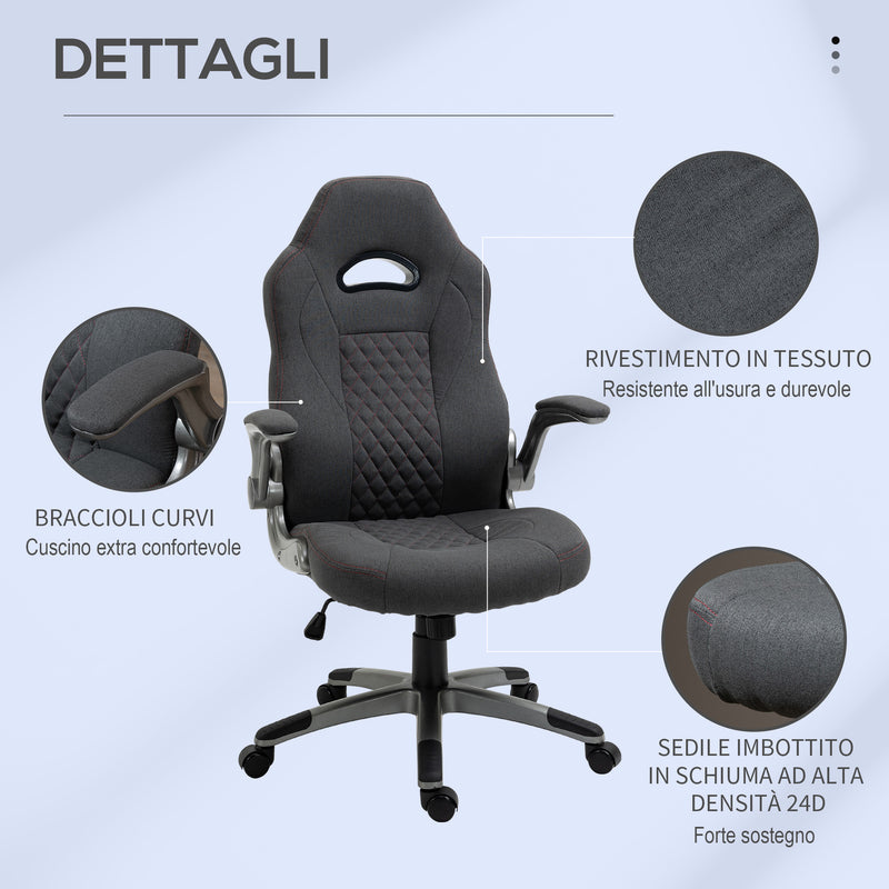 Sedia da Gaming Ergonomica 70,5x70x113-121 in Tessuto Grigio