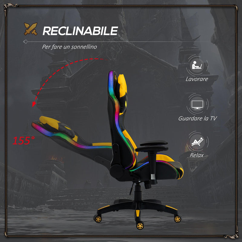 Sedia da Gaming Ergonomica 71,5x65x121-129 cm in Similpelle Multicolore