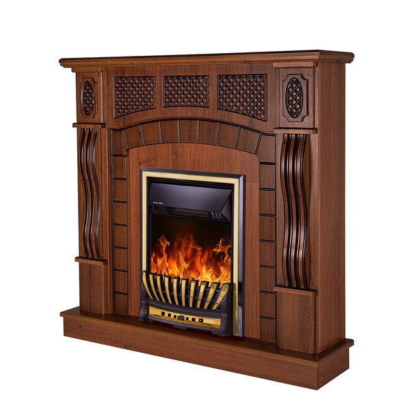 prezzo Camino Elettrico da Pavimento 112x115x30 cm Effetto Fiamma 2000W Amsterdam & Meridian Noce