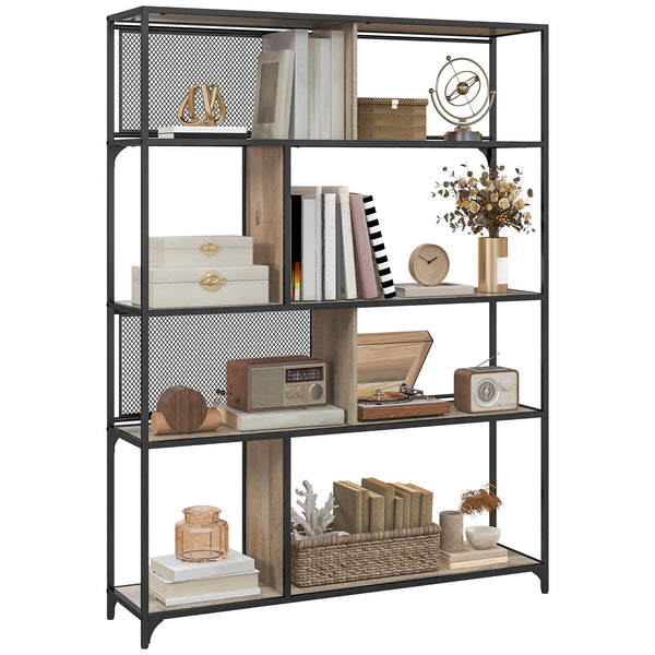 Libreria Design Industriale a 5 Livelli Porta Metallica Scorrevole 120x30x161 cm in Legno e Acciaio Nero e Grigio sconto