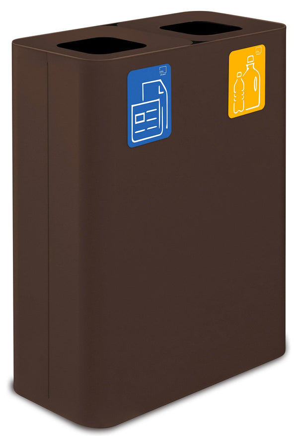 acquista Pattumiera Sistema di Raccolta Rifiuti 60x30xh80 cm In Acciaio Verniciato Doppio Scomparto Marrone