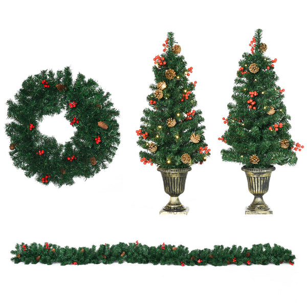 sconto Set Decorazioni Natalizie 4 Pezzi 2 Alberelli di Natale Ø40x90 cm Ghirlanda Natalizia e Corona di Natale