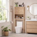 Mobile Sopra WC 66x25x168 cm con Armadietto a 2 Ante Ripiano Aperto e Barra Inferiore in MDF Rovere      