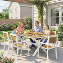 Set 7 Pezzi Pranzo per Esterno Tavolo con 6 Sedie Impilabili Telaio in Alluminio Teak      