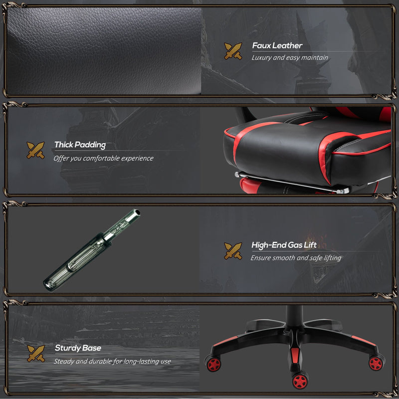 Sedia da Gaming con Rotelle in Similpelle Rosso e Nero 