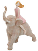 Statuetta Dolly su Elefante 22x10x21 cm in Resina Rosa