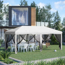 Gazebo da Giardino Pieghevole 585x295x270 cm con 6 Tende Zanzariere in Acciaio Bianco Crema