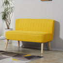 Divano 2 Posti Design Minimal Senza Braccioli in Tessuto con Gambe in Legno 117x56,5x77 cm Giallo