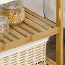 Mobiletto da Cucina 42,8x33x70 cm con Vassoio Removibile in Bambù Bianco e Legno