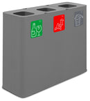 Pattumiera Sistema di Raccolta Rifiuti 90x30xh80 cm In Acciaio Verniciato 3 Scomparti Grigio