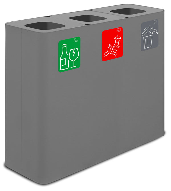 sconto Pattumiera Sistema di Raccolta Rifiuti 90x30xh80 cm In Acciaio Verniciato 3 Scomparti Grigio