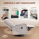 Poltrona Relax Massaggiante  71x93x99 cm Reclinabile con Telecomando e Poggiapiedi in Ciniglia Grigio Chiaro      