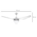 Ventilatore da Soffitto 3 Pale e Lampada LED Ø132x40 cm 6 Velocità Bianco