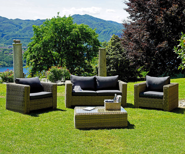 Set Salotto da Giardino in Wicker Divano 2 Poltrone e Tavolino Vorghini Trinidad online