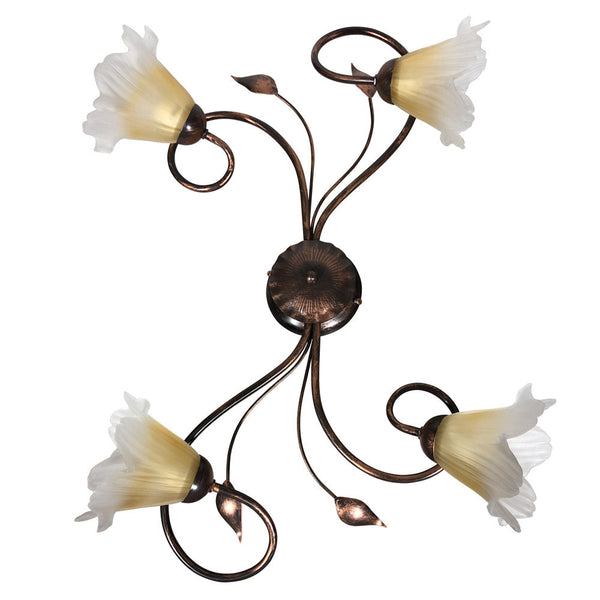 sconto Plafoniera 4xE14 Montatura Marrone Rame Vetro Satinato Sfumato Ambra E-Energy Melania