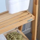 Portasciugamani Bagno Multiuso 53x30,5x152 cm Pieghevole con 3 Barre e 3 Ripiani in Legno Naturale   