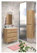 Mobile da Bagno a Terra con Lavabo 100 cm e Specchio Bali Light Rovere Miele      