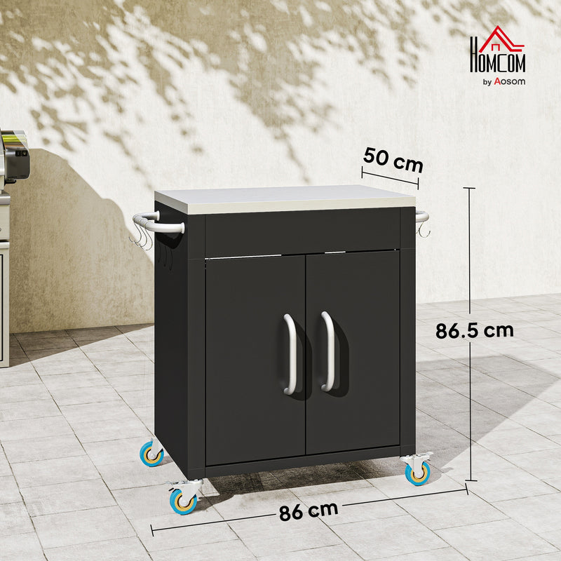 Carrello da Cucina Piano in Acciaio Inox 86x50x86.5 cm Armadietto con Struttura in Metallo Nero   
