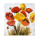 Quadro dipinto papaveri e fiori gialli cm 80x80x4