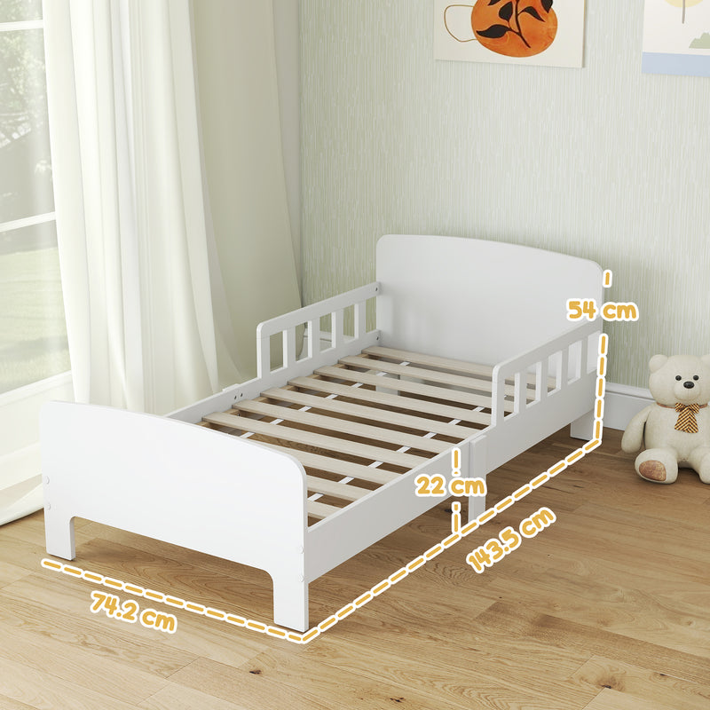 Letto per Bambini 3-8 Anni Basso con Sponde Laterali e Bordi Lisci 143.5x74.2x54 cm in Legno Bianco      