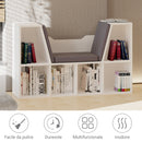 Mobile Libreria 102x30x61 cm a 6 Sezioni Seduta con Cuscini Morbidi in Legno Spugna e Poliestere Bianco      