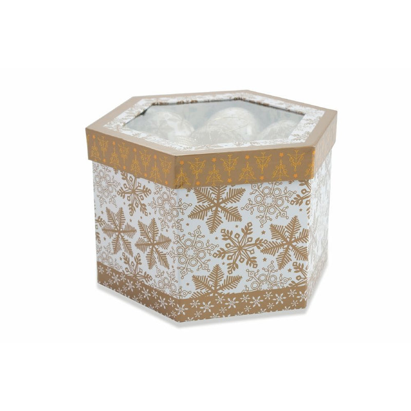 Set 14 Palle di Natale Ø8 cm in Polyfoam con Box Bianco e Oro