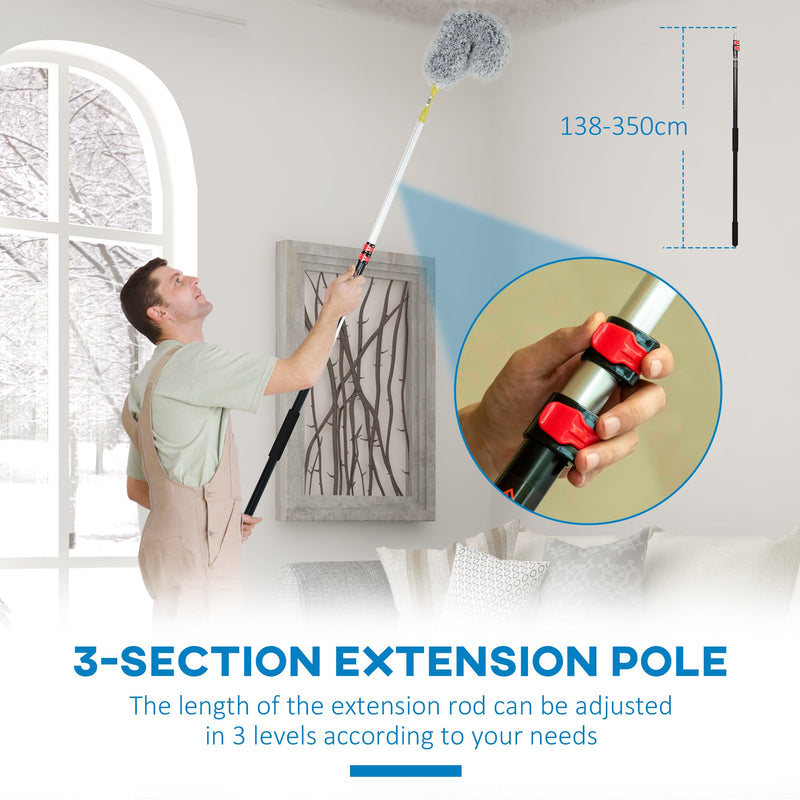 Kit 3 Spolverini per Pulizia della Casa con Asta Telescopica in Lega di Alluminio 