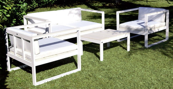 Set da Giardino Divano Poltrone e Tavolino in Polyrattan Morel Montreal Bianco sconto