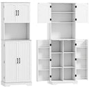 Credenza da Cucina Alta Stile Country 60x40x181,5 cm 2 Armadietti e 8 Portaspezie in MDF Bianco      